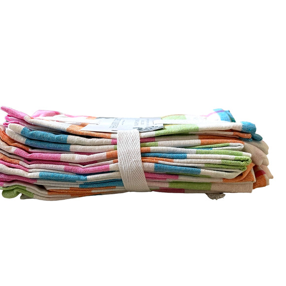 SHABBY CHIC Plaid Cotton Dinner Napkins 18x18 Set of 8 Pop of Color NEW - Picture 8 of 10